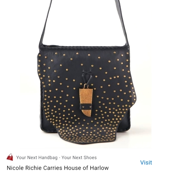 HOUSE OF HARLOW WS BLK Studded LTR Saddlebag-NWOT - Picture 6 of 13